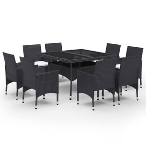 vidaXL Ensemble à Manger de jardin 9 Pièces Résine tressée et verre Noir