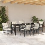 vidaXL Ensemble de Salle à Manger de Jardin de 7 Pièces avec Coussins en Ratan Noir Poly