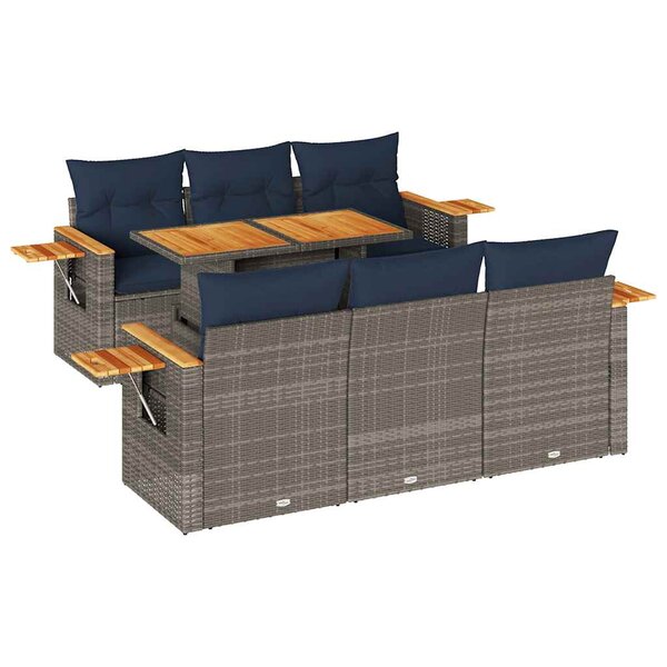 vidaXL Salon de jardin avec coussins 7 Pièces gris résine tressée