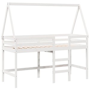 vidaXL Lit superposé et échelle et toit blanc 80x200cm bois pin massif