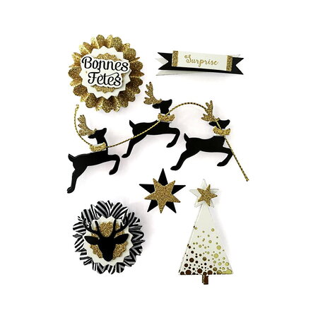 Loisirs créatifs - stickers décorations adhésives 3d - noël noir et doré