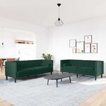 vidaXL Ensemble de canapé Chesterfield et traversins 2 Pièces vert foncé