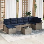 vidaXL Ensemble de canapé de jardin 8 Pièces Gris et marine polyrotin