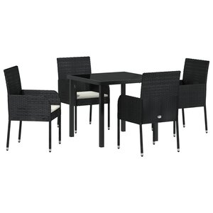 vidaXL Ensemble de Salle à Manger de Jardin 5 Pièces avec Coussins Noir Rattan Poly