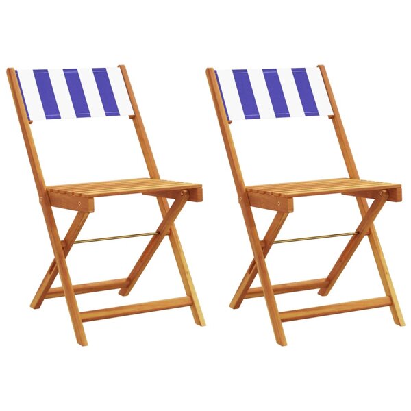 vidaXL Chaises de bistrot lot de 2 bleu/blanc bois acacia massif tissu