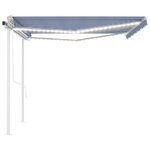 vidaXL Auvent automatique capteur de vent et LED 4 5x3 m Bleu et blanc