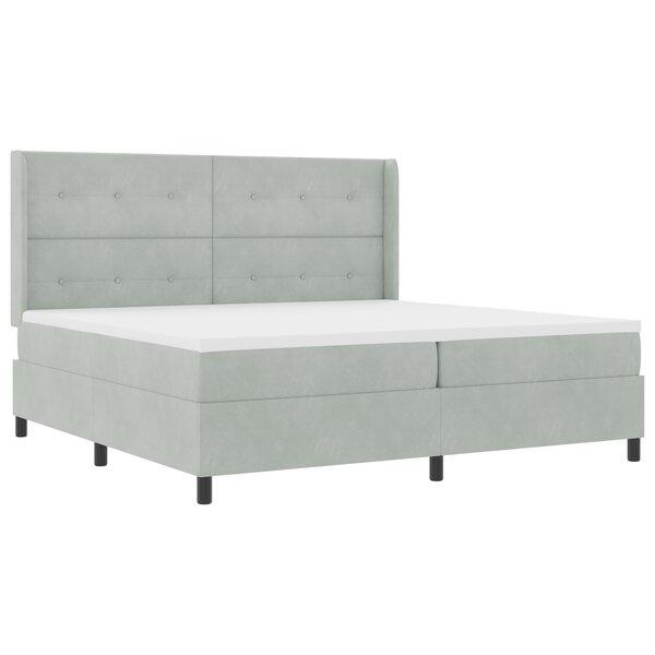 Lit Box Spring vidaXL avec Matelas & Lumière LED Gris Clair 200x200 cm Velours