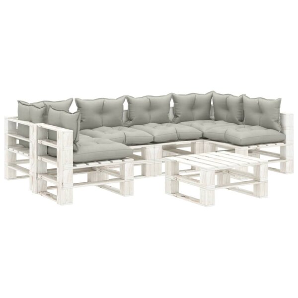 vidaXL Salon palette de jardin 7 Pièces avec coussins taupe bois