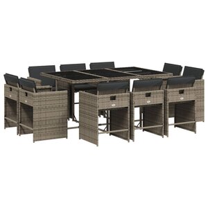 vidaXL Ensemble à manger de jardin 11Pièces avec coussins gris poly rotin