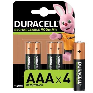 Duracell Piles Rechargeables AAA 900 mAh, lot de 4 piles