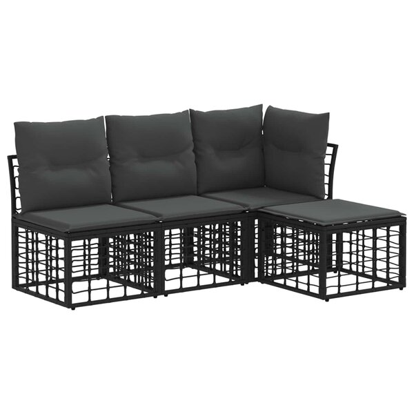 vidaXL Ensemble de canapés d'extérieur Noir Polyester