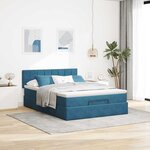 vidaXL Cadre de lit ottoman avec matelas bleu foncé 140x190 cm velours