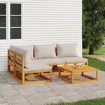 vidaXL Salon de jardin 5 Pièces avec coussins gris clair bois massif