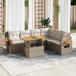 vidaXL Salon de jardin avec coussins 7 Pièces beige résine tressée acacia