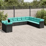 vidaXL Salon de jardin 11 Pièces avec coussins noir résine tressée