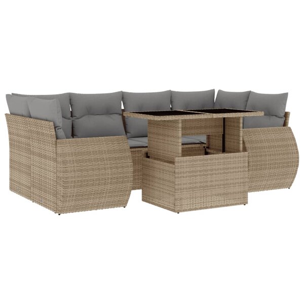 vidaXL Salon de jardin avec coussins 7 Pièces beige résine tressée