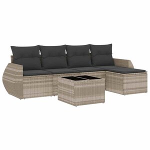 vidaXL Salon de jardin 6 Pièces avec coussins gris clair résine tressée