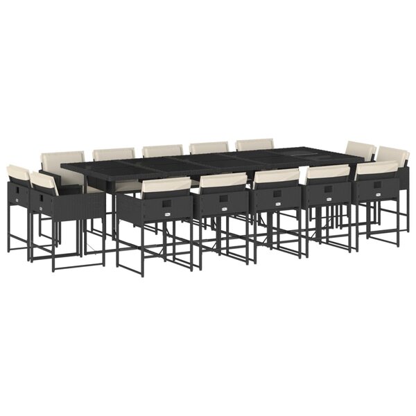 vidaXL Ensemble à manger de jardin 15 Pièces coussins noir résine tressée