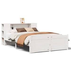 vidaXL Lit bibliothèque sans matelas blanc 135x190 cm bois pin massif