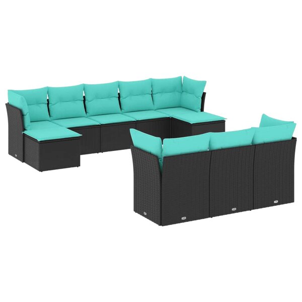 vidaXL Salon de jardin 10 Pièces avec coussins noir résine tressée