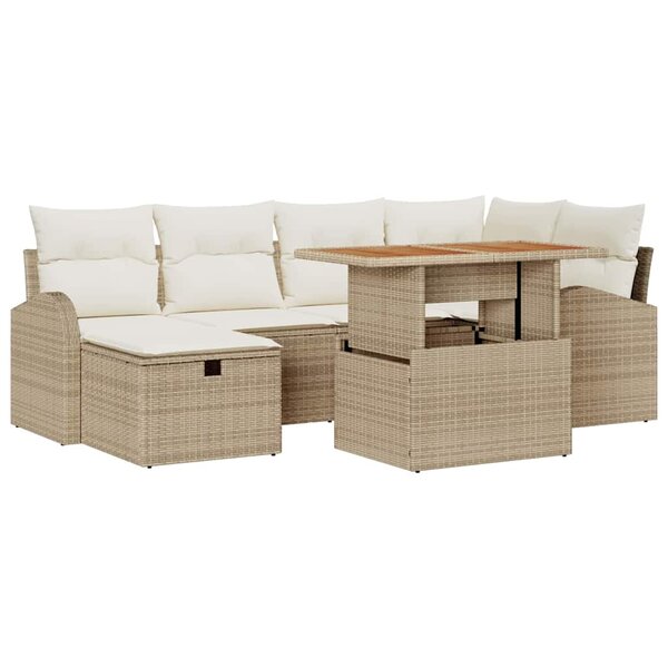vidaXL Ensemble de canapé de jardin 7 Pièces Beige polyrotin