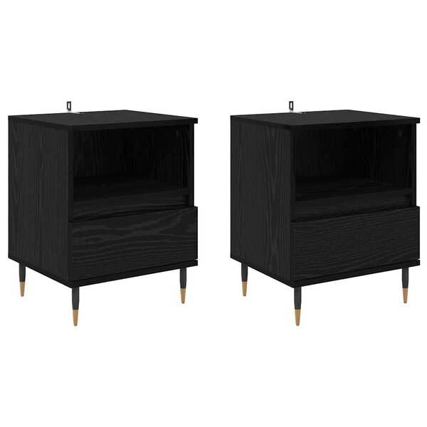 vidaXL Cabinet de chevet avec tiroir 2 Pièces Chêne noir 40 x 35 x 50 cm