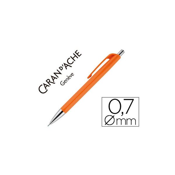 Porte-mine 884 infinite mine 0.7mm bouton poussoir chrome brillant coloris orange x 10 caran d'ache