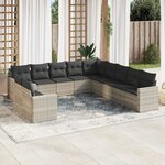 vidaXL Salon de jardin 11 Pièces avec coussins gris clair résine tressée