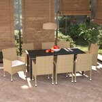 vidaXL Ensemble à manger de jardin et coussins 9 Pièces Poly rotin Beige