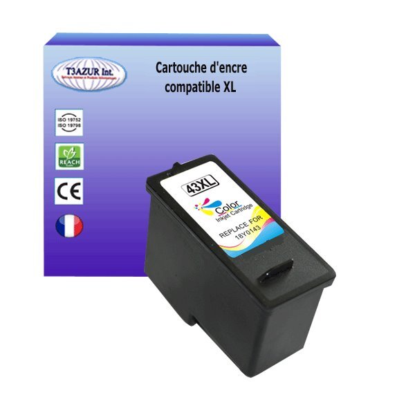Cartouche compatible Lexmark X7550, X7675, X9350, X9570, X9575, Z1520, 43 XL - Couleur -  T3AZUR