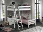 PINO Lit mezzanine 140x200 Blanc + Lit simple + commode 4 tiroirs