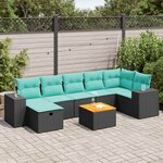 vidaXL Salon de jardin 8 Pièces avec coussins noir résine tressée