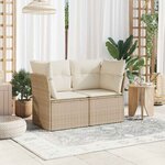 vidaXL Canapé de jardin avec coussins 2 places beige résine tressée