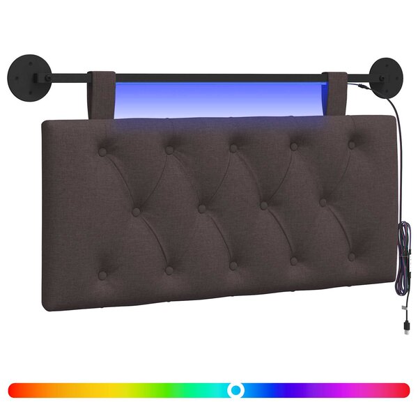 vidaXL Tête de lit suspendue Avec lumière LED Marron foncé Tissu