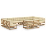 vidaXL Salon de jardin 12 Pièces avec coussins marron miel bois de pin