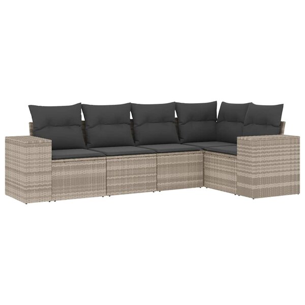 vidaXL Salon de jardin 5 Pièces avec coussins gris clair résine tressée