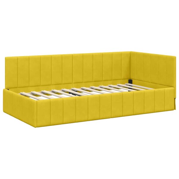vidaXL Cadre de lit d'angle avec tête de lit Jaune 90 x 200 cm Velours