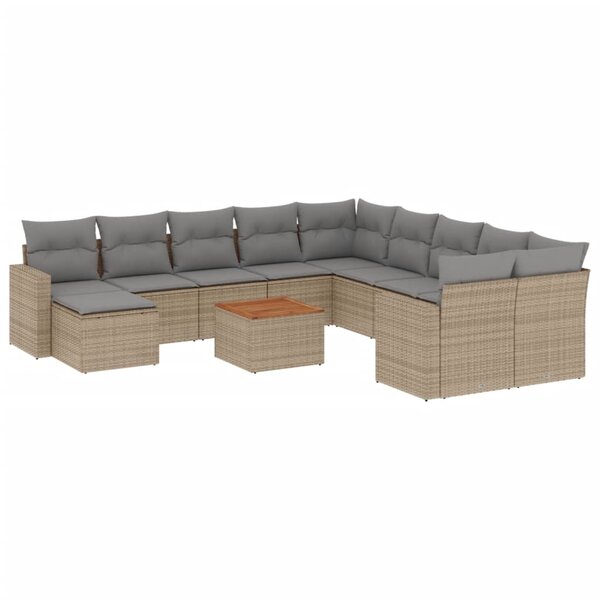 vidaXL Salon de jardin et coussins 12 Pièces mélange beige résine tressée