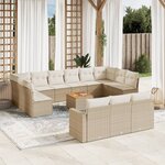 vidaXL Salon de jardin avec coussins 14 Pièces beige résine tressée