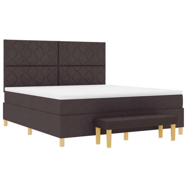 vidaXL Lit à Ressort avec Matelas & Banc Marron Foncé 180x200 cm Tissu