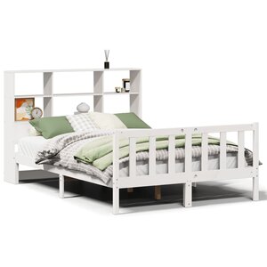 vidaXL Lit bibliothèque sans matelas blanc 140x190 cm bois pin massif