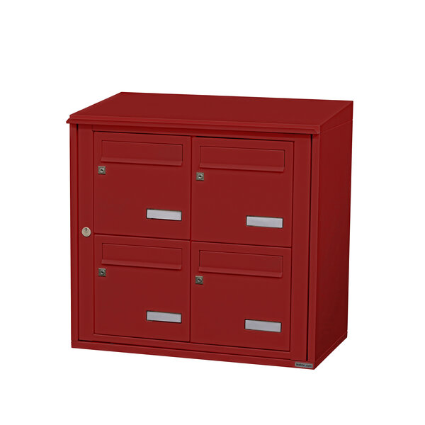 Bloc collectif Leabox 2x2 grade 3 simple face extérieur fixation murale rouge brun ral 3011 finition brillante