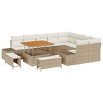 vidaXL Canapé de jardin 12 pièces avec coussins beige en rotin poly et acacia.