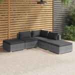 vidaXL Salon de jardin 5 Pièces avec coussins Résine tressée Gris