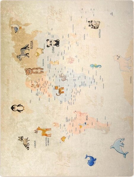 Tapis enfant MONDE 120 x 160 cm - Beige
