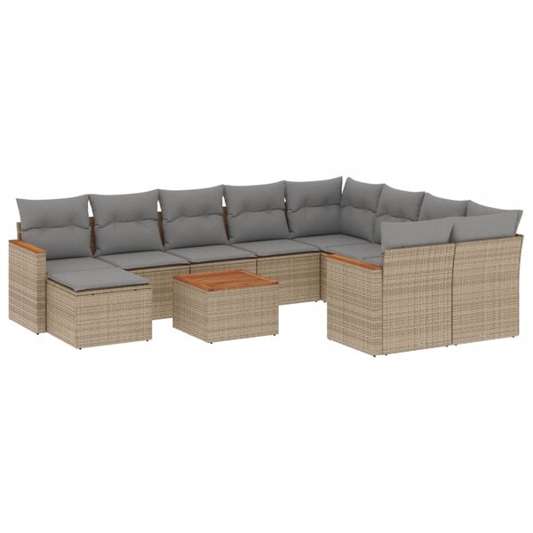 vidaXL Salon de jardin et coussins 11 Pièces mélange beige résine tressée