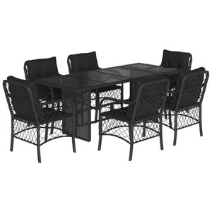 vidaXL Ensemble à manger de jardin coussins 7Pièces Noir Résine tressée