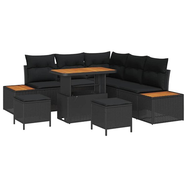 vidaXL Ensemble de canapé de jardin avec coussin 8 Pièces Noir Poly rotin