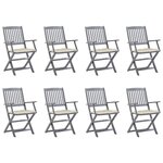 vidaXL Chaises pliables d'extérieur lot de 8 et coussins Bois d'acacia