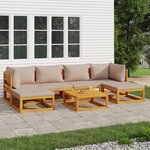 vidaXL Salon de jardin 7 Pièces avec coussins taupe bois massif